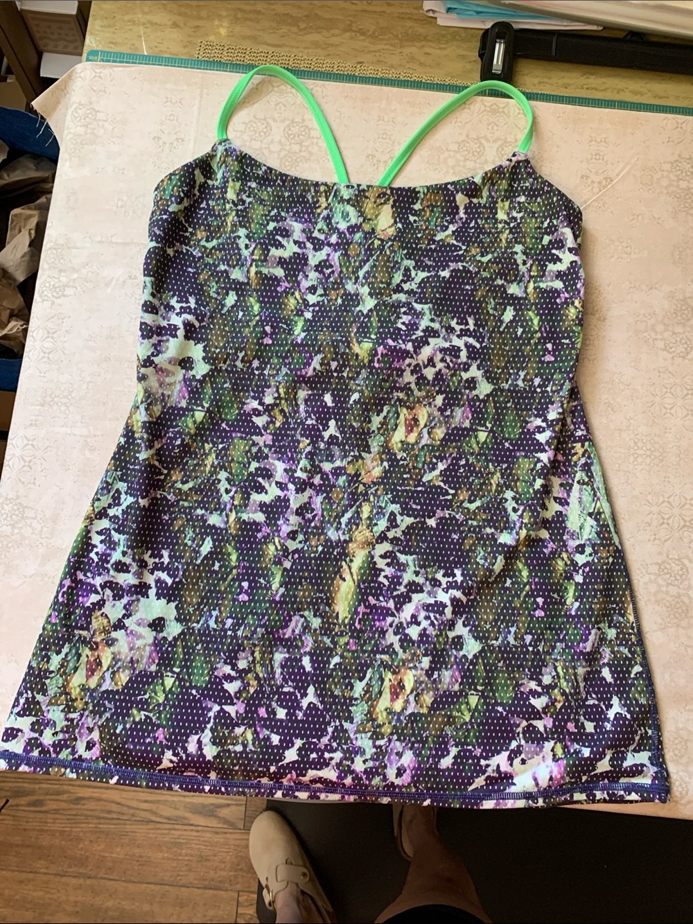 Lululemon Neon Green Strap Printed Women's Tank Top. Approximate size 12.